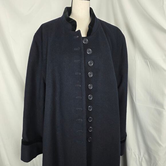 Hervé Benard 22W navy blue Wool Long Coat Women Plus Classic Winter Overcoat VTG - Picture 4 of 9